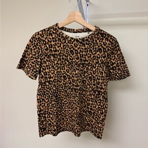 Mango Leopard Print Short Sleeve Tee Top Brown Black M NWOT